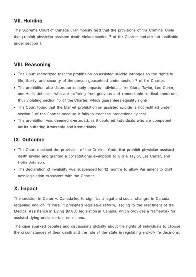 Free Carter v. Canada Case Brief Template to Edit Online