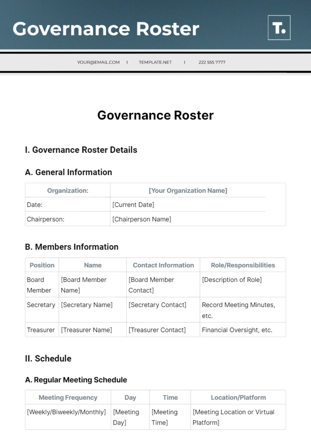 Free Governance Roster Template