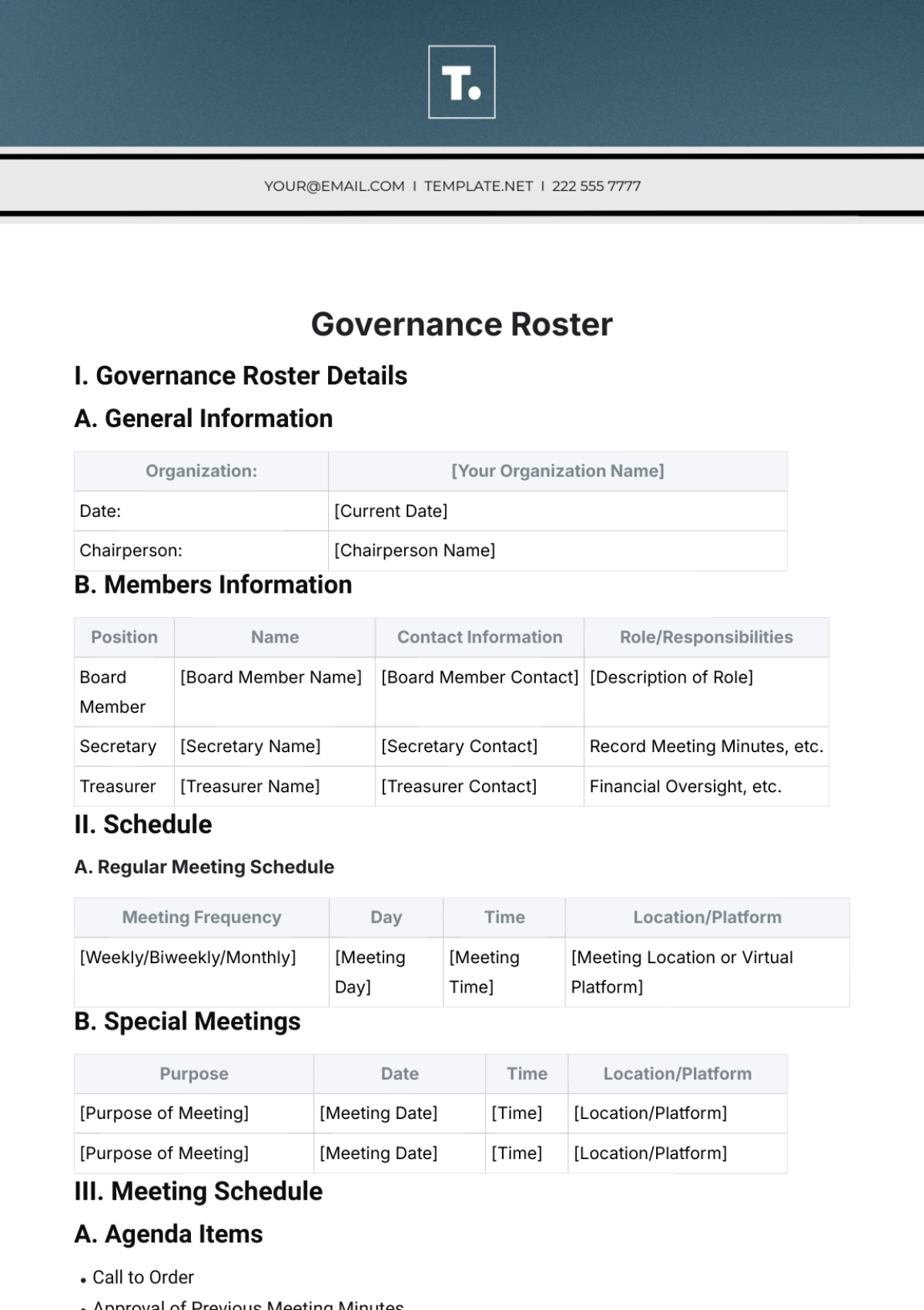 Governance Roster Template