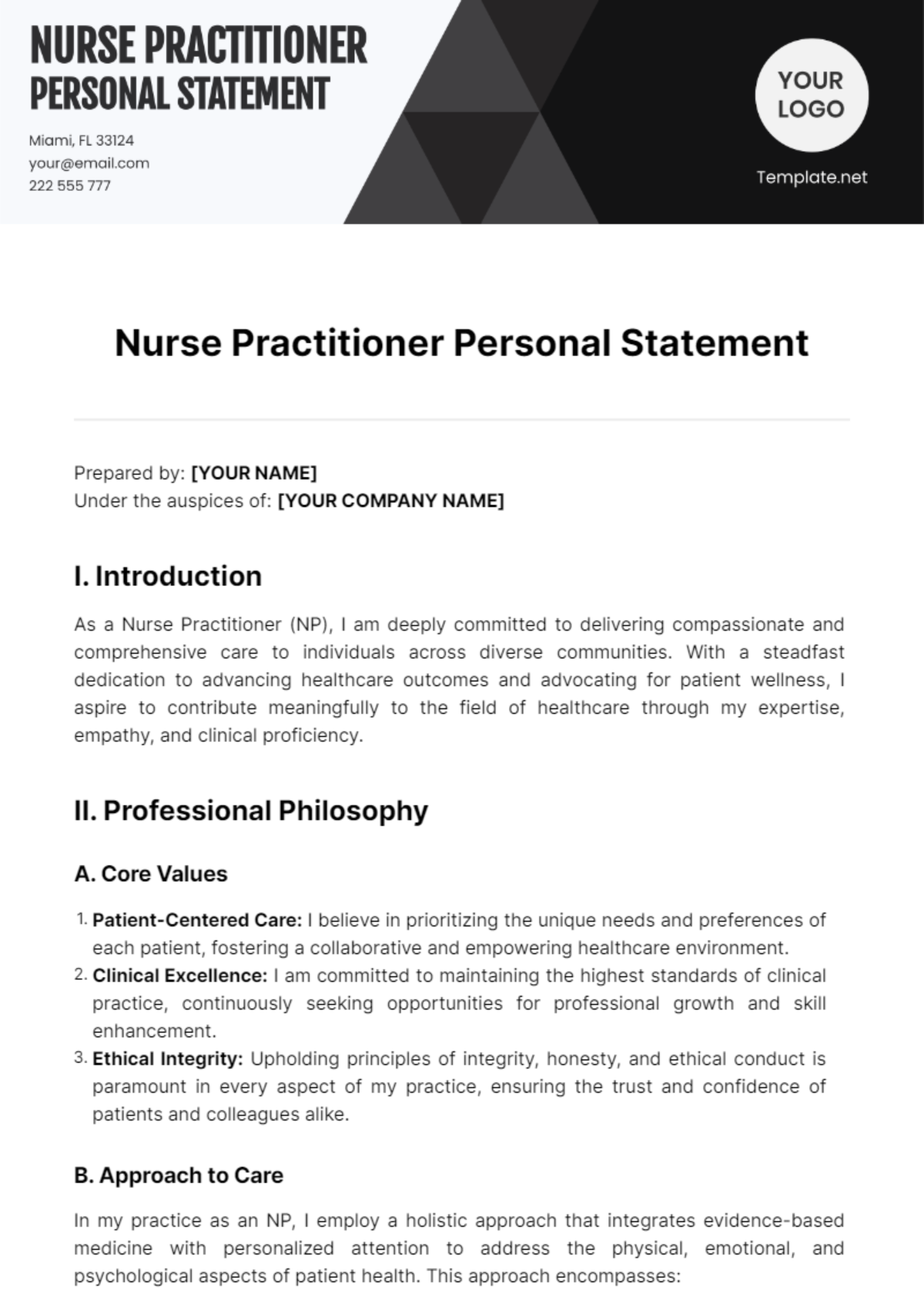 Nurse Practitioner Personal Statement Template