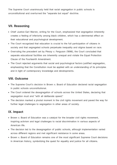 Free Brown v. Board of Education Case Brief Template to Edit Online