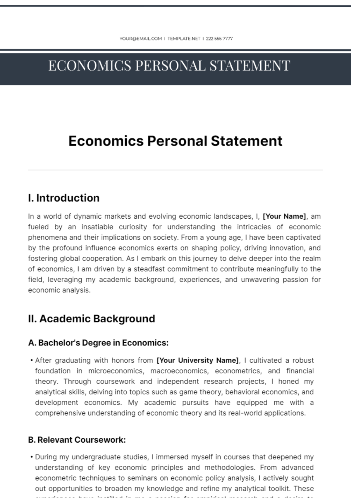 Economics Personal Statement Template