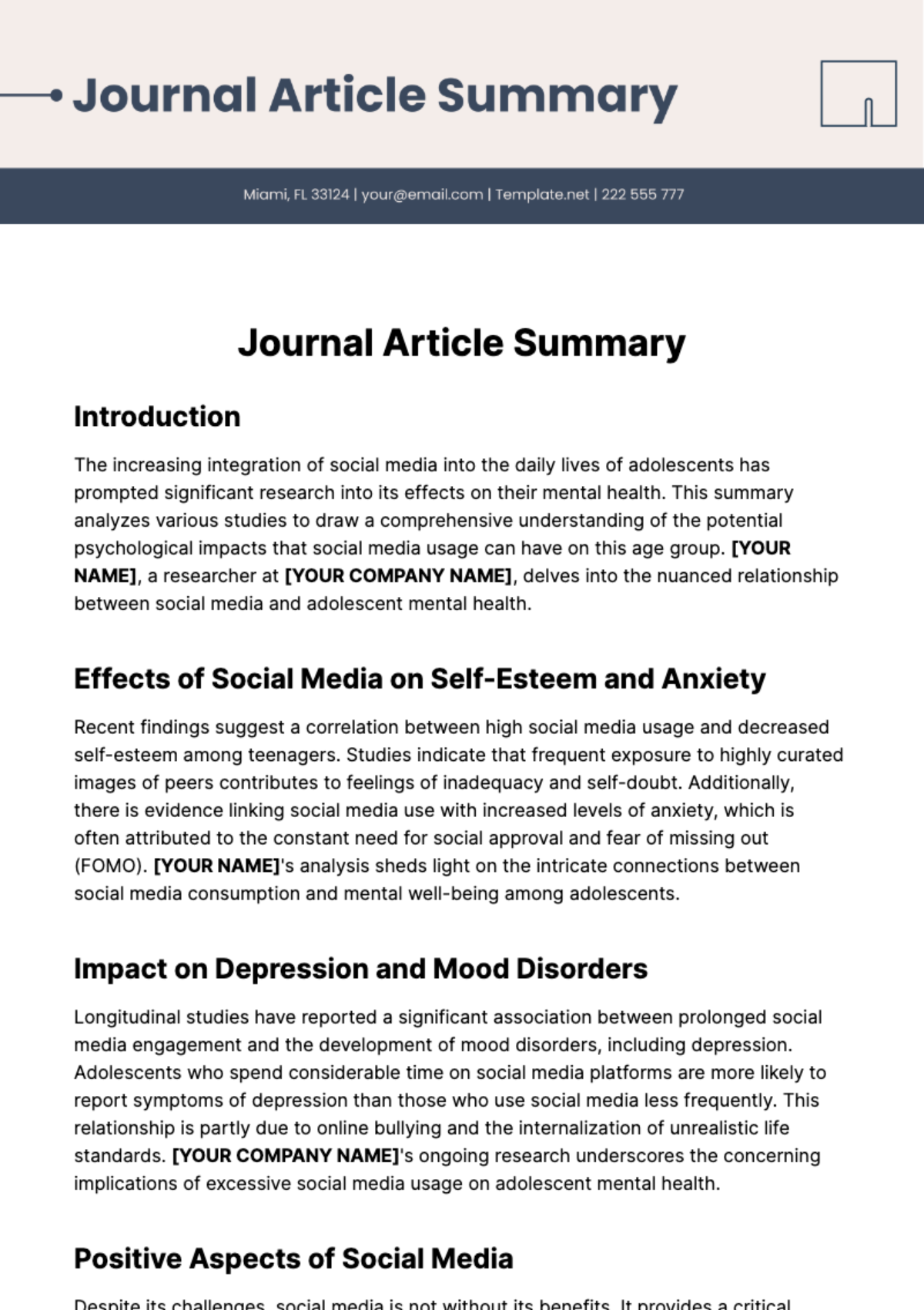 Free Journal Article Summary Template