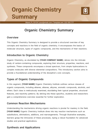 Free Organic Chemistry Summary Template to Edit Online