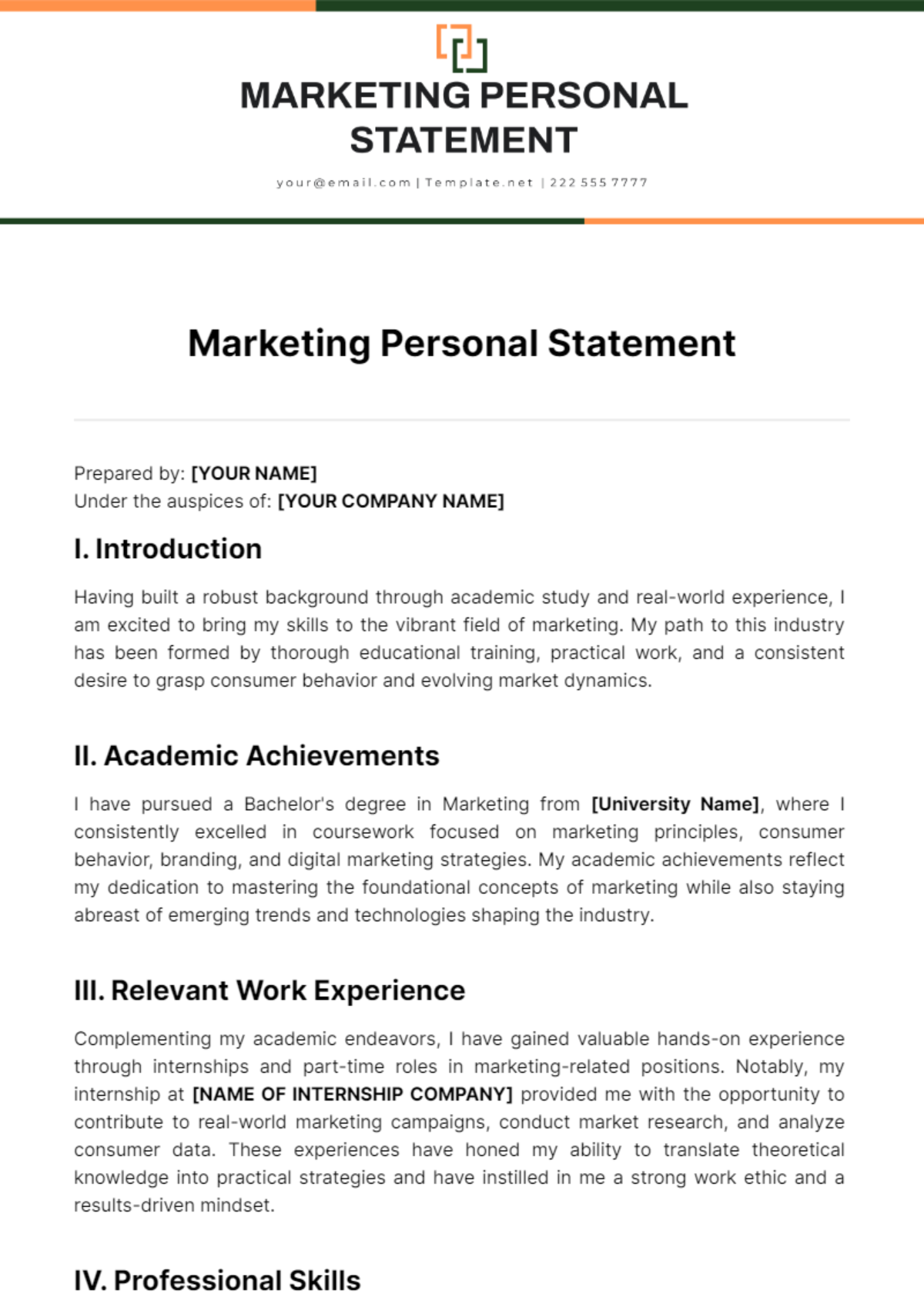 Marketing Personal Statement Template