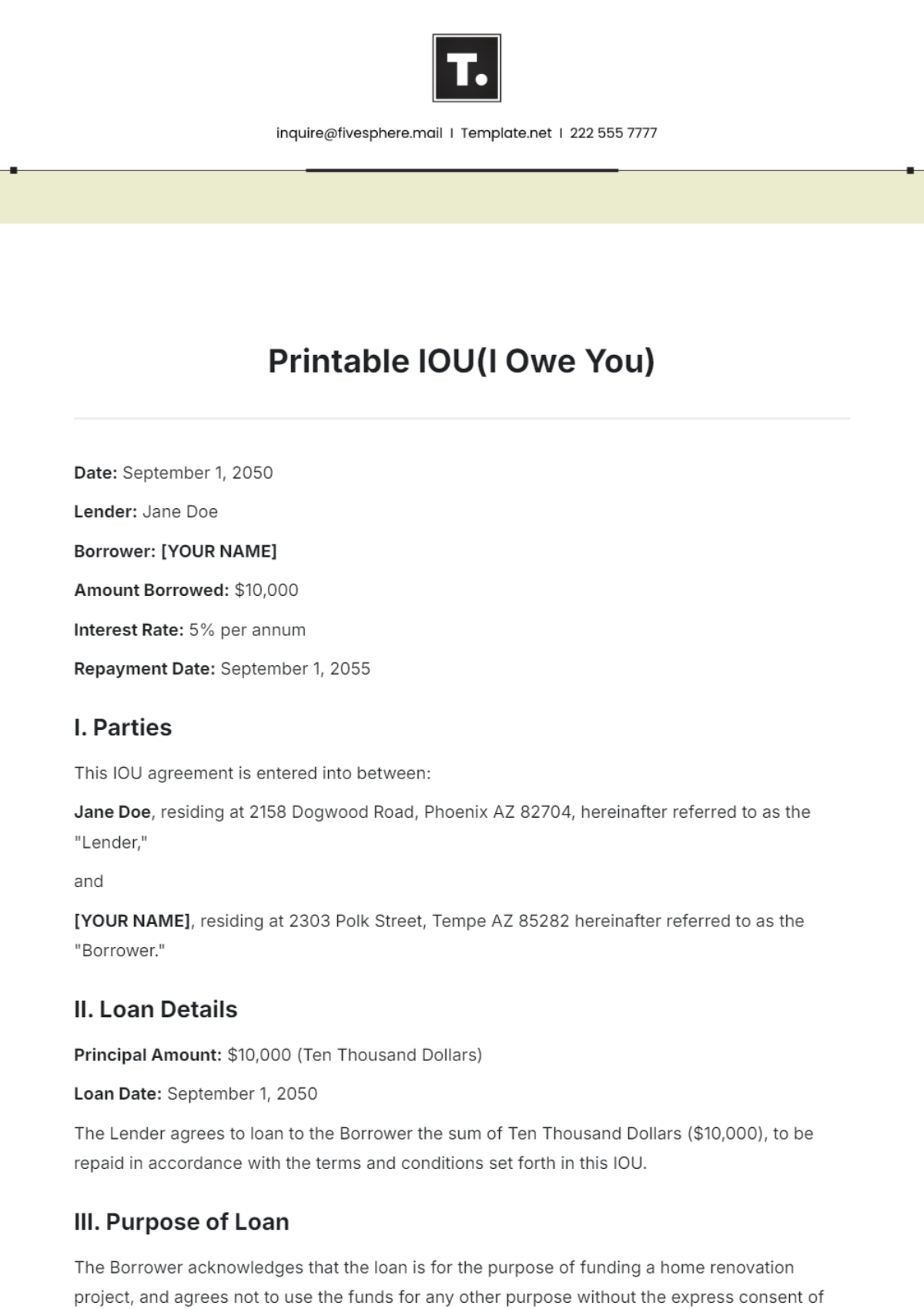 Printable IOU Template - Edit Online & Download