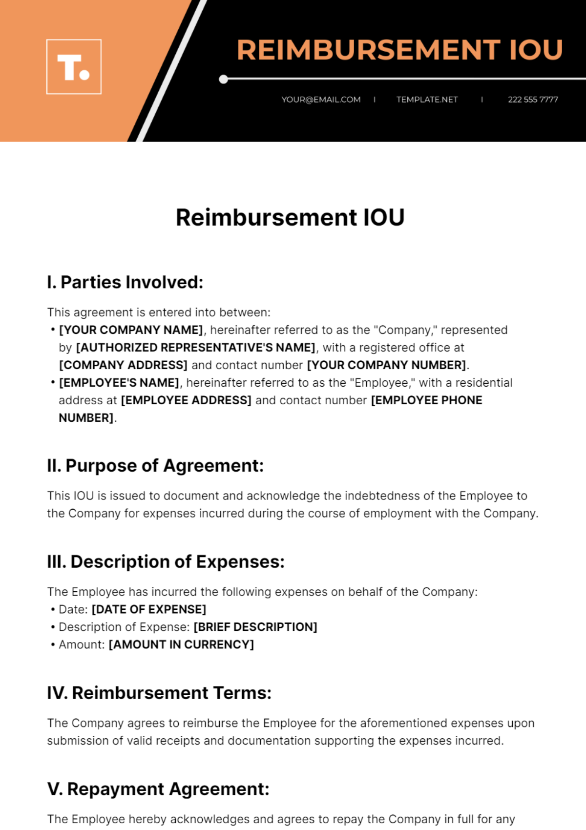 Reimbursement IOU Template - Edit Online & Download