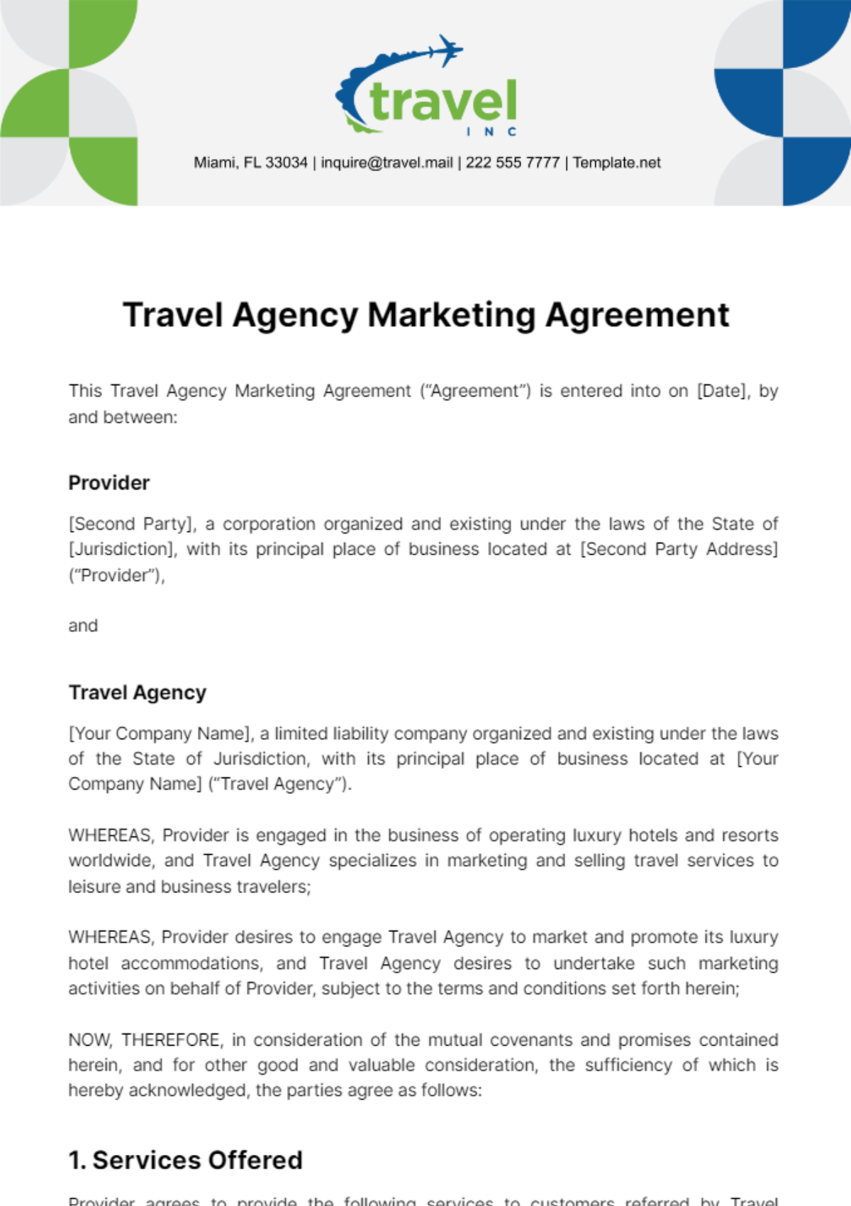 Travel Agency Marketing Agreement Template
