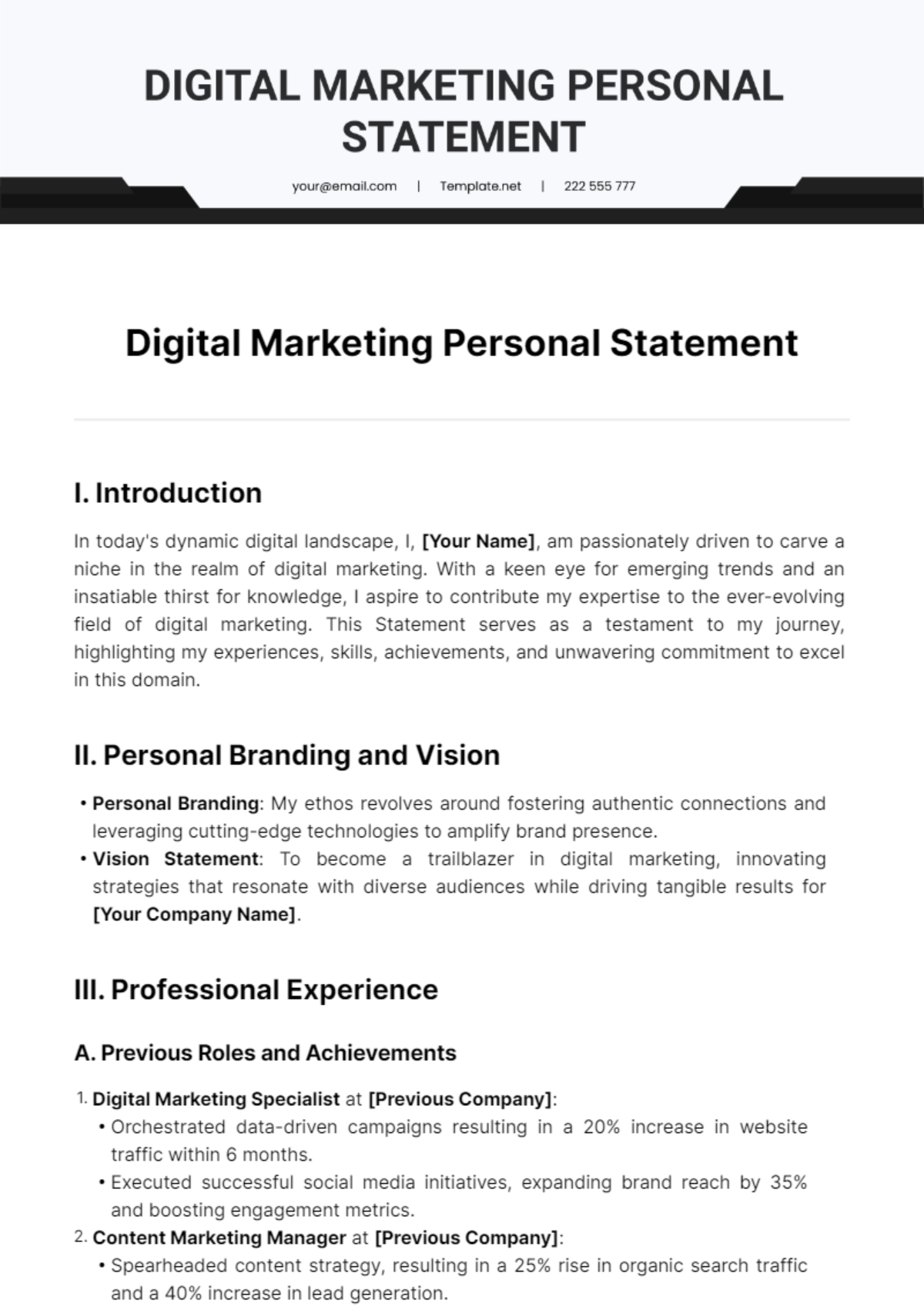 Digital Marketing Personal Statement Template