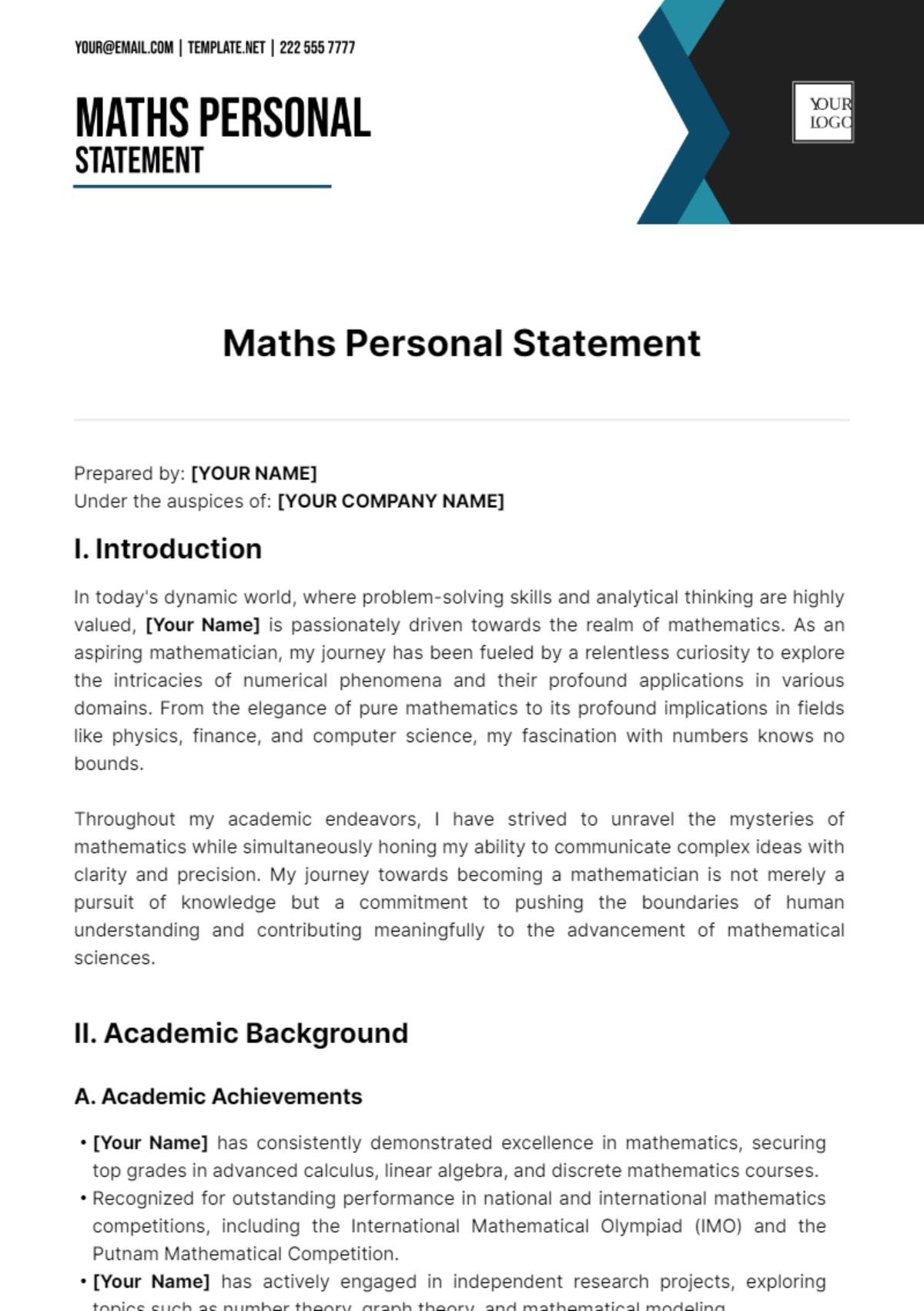 Maths Personal Statement Template