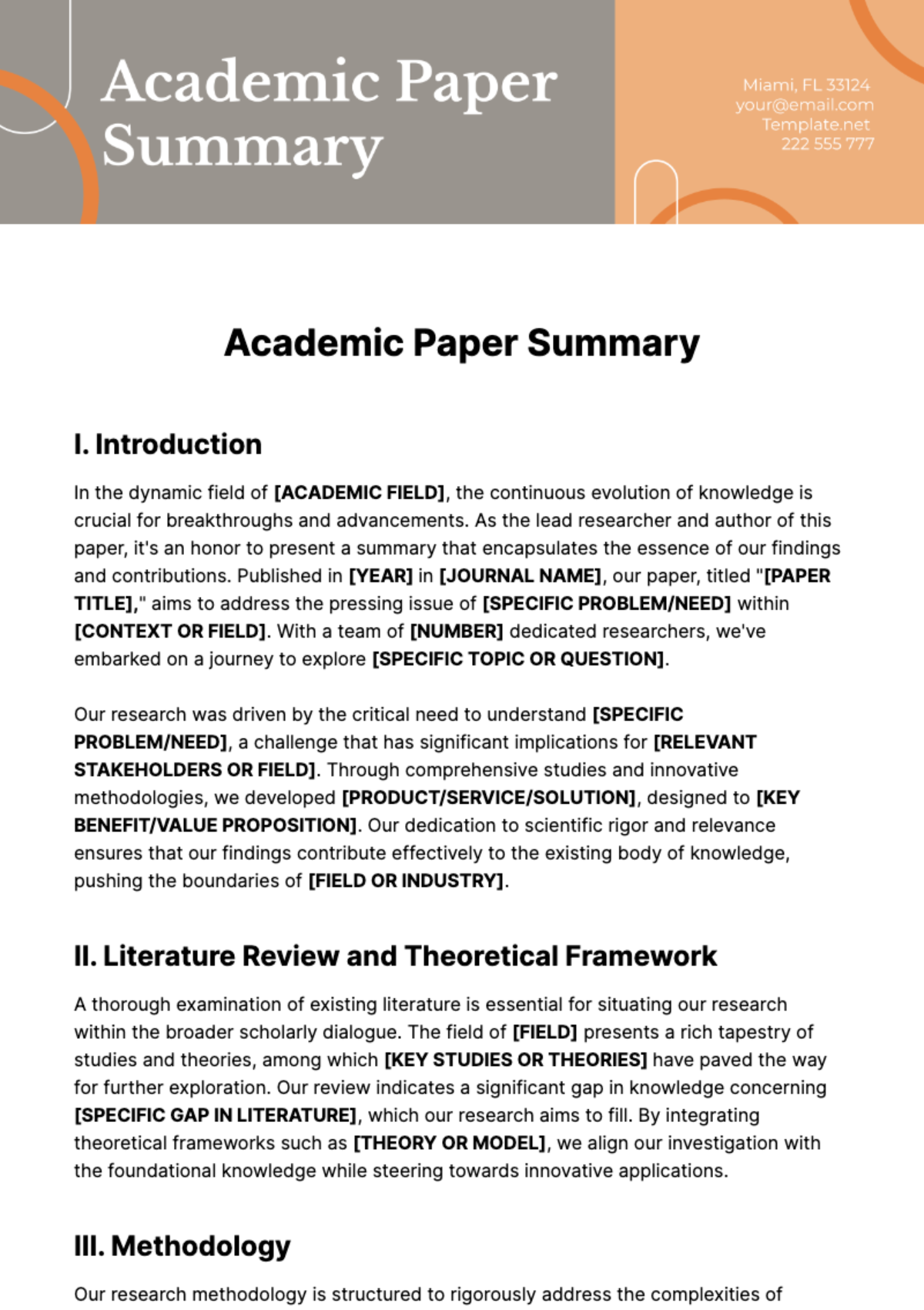 Free Academic Paper Summary Template