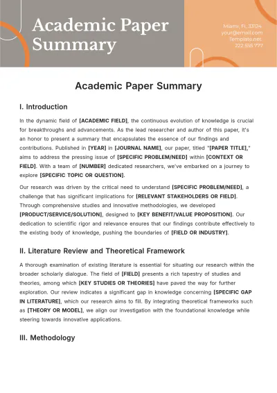 Free Academic Paper Summary Template to Edit Online