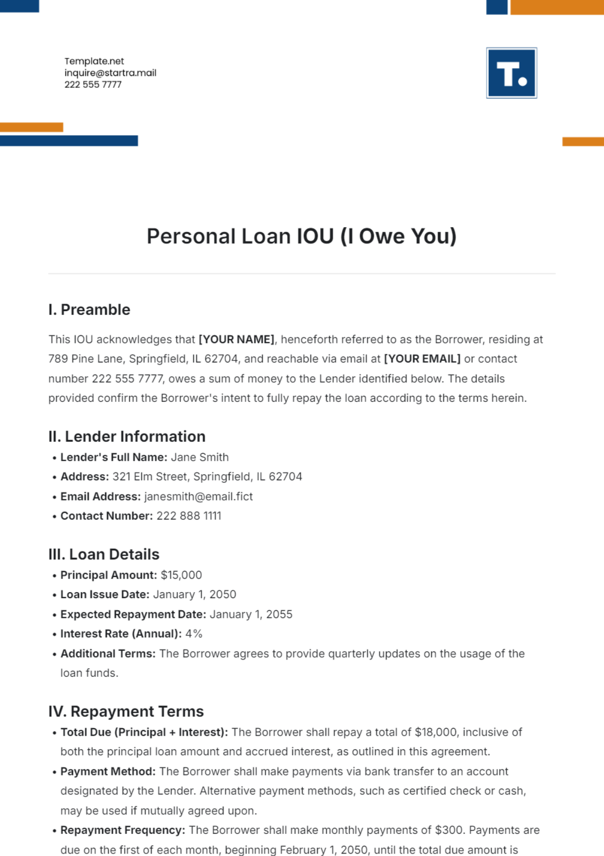 Personal Loan IOU Template - Edit Online & Download