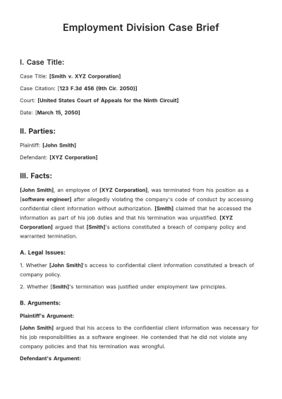 Free Employment Division Case Brief Template to Edit Online