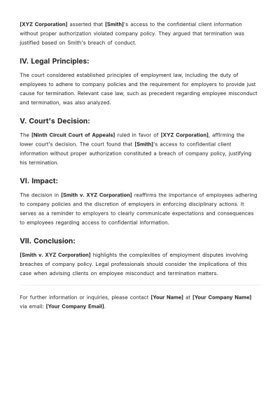 Free Employment Division Case Brief Template to Edit Online