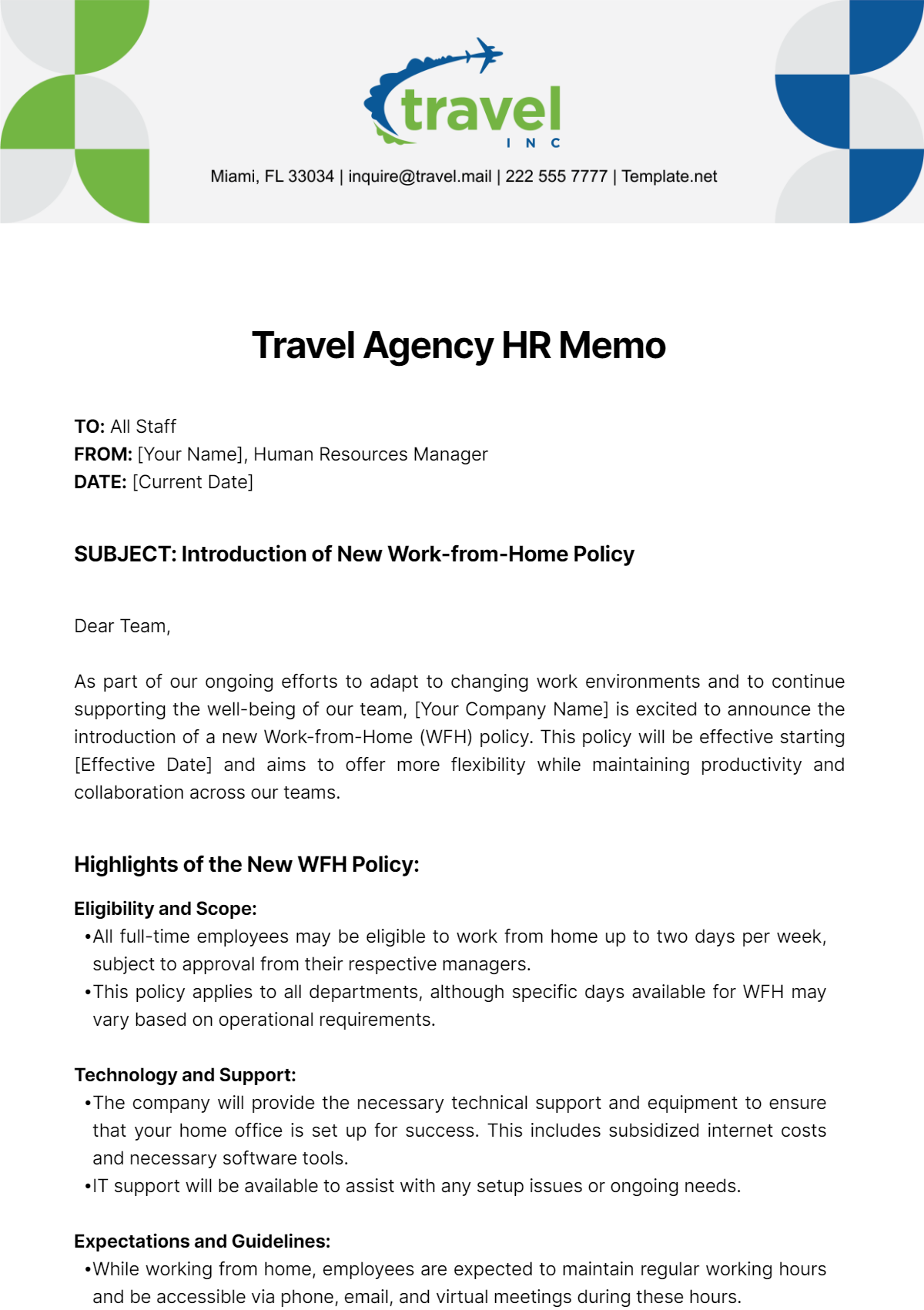 Travel Agency HR Memo Template