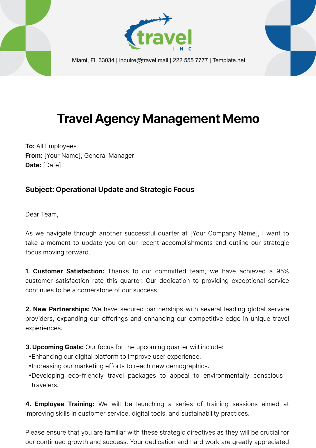 Travel Agency Management Memo Template