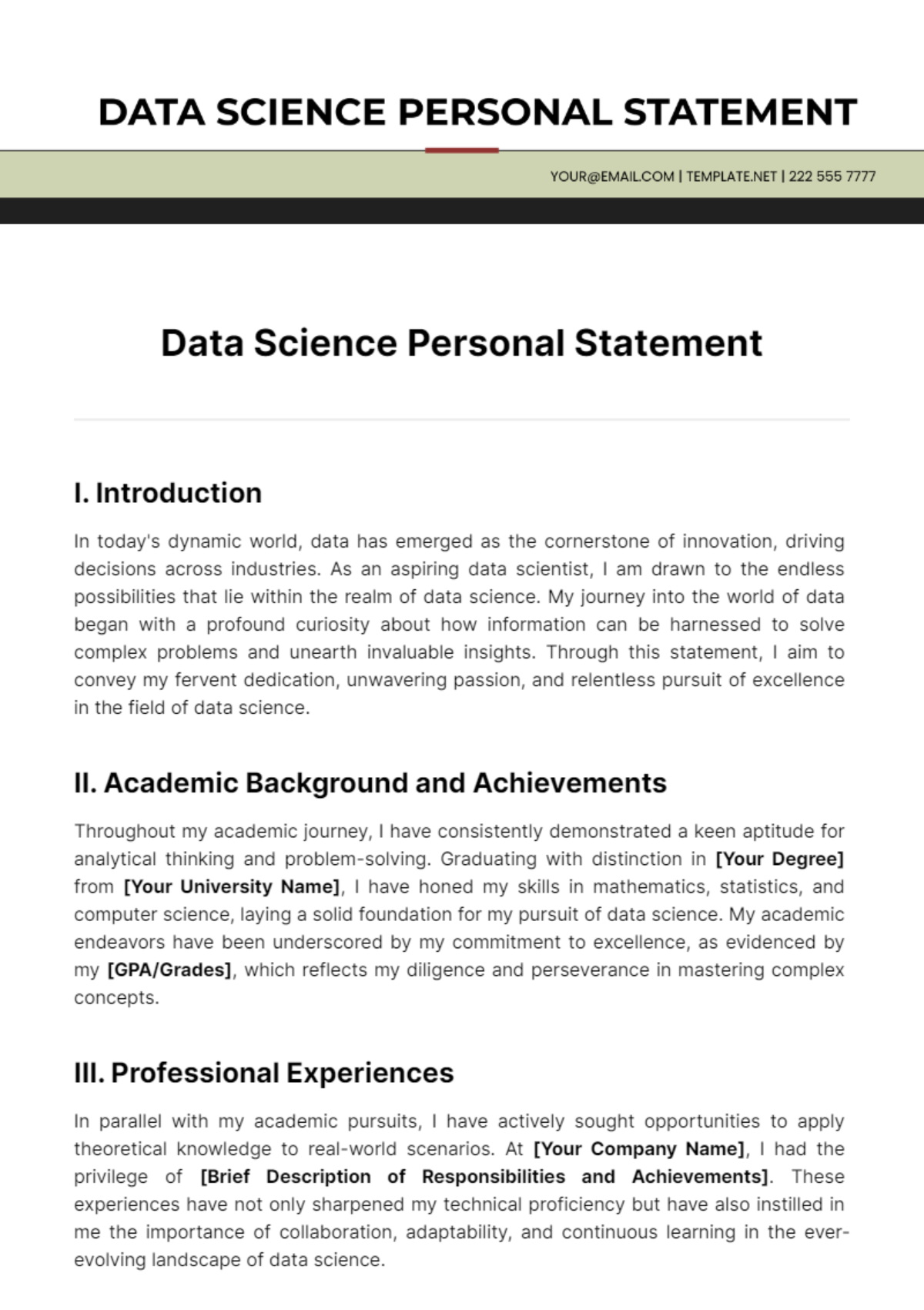 Data Science Personal Statement Template