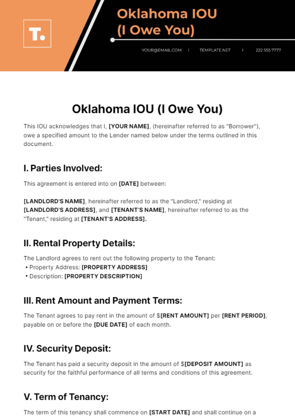 Oklahoma IOU Template