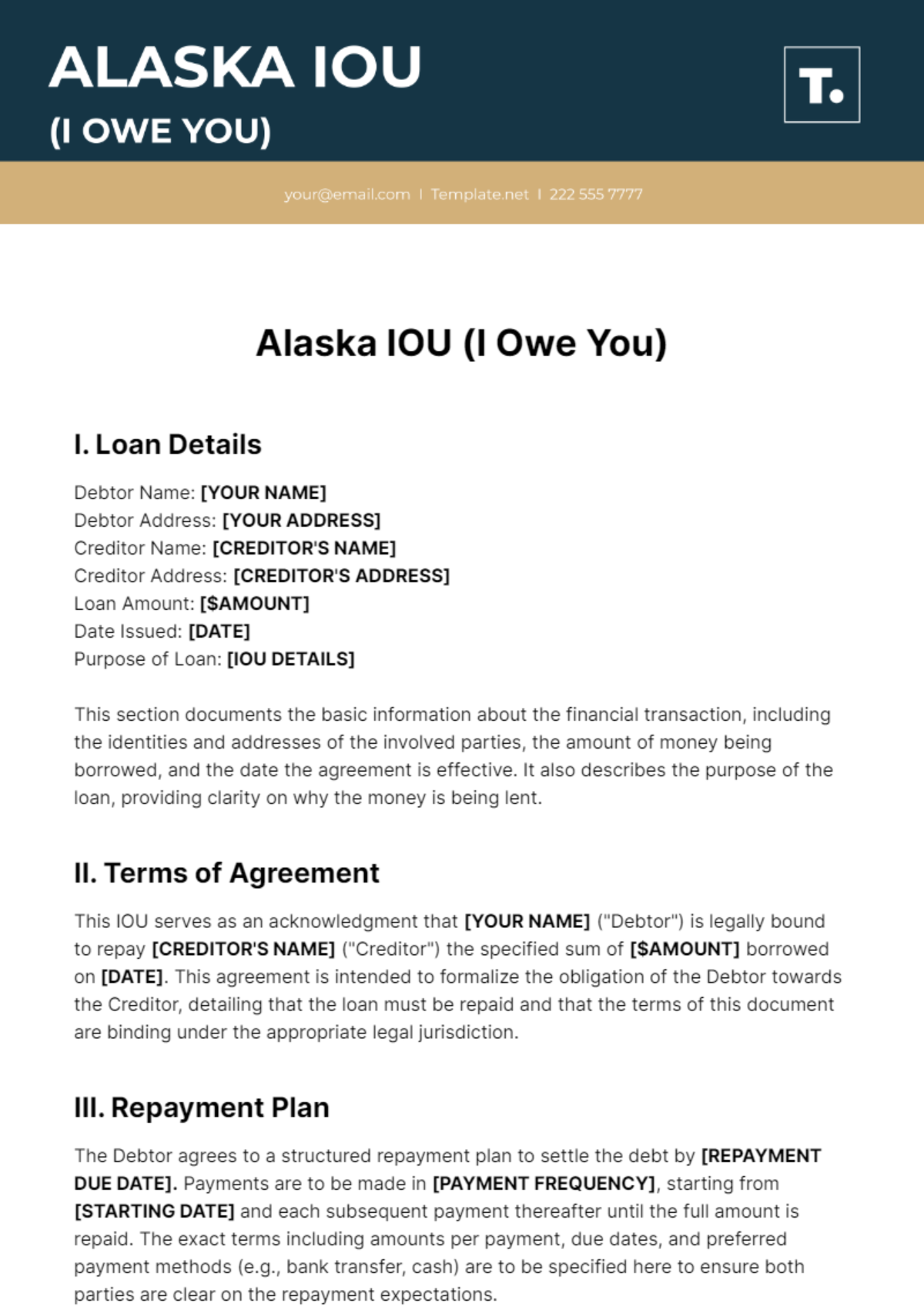 Alaska IOU Template