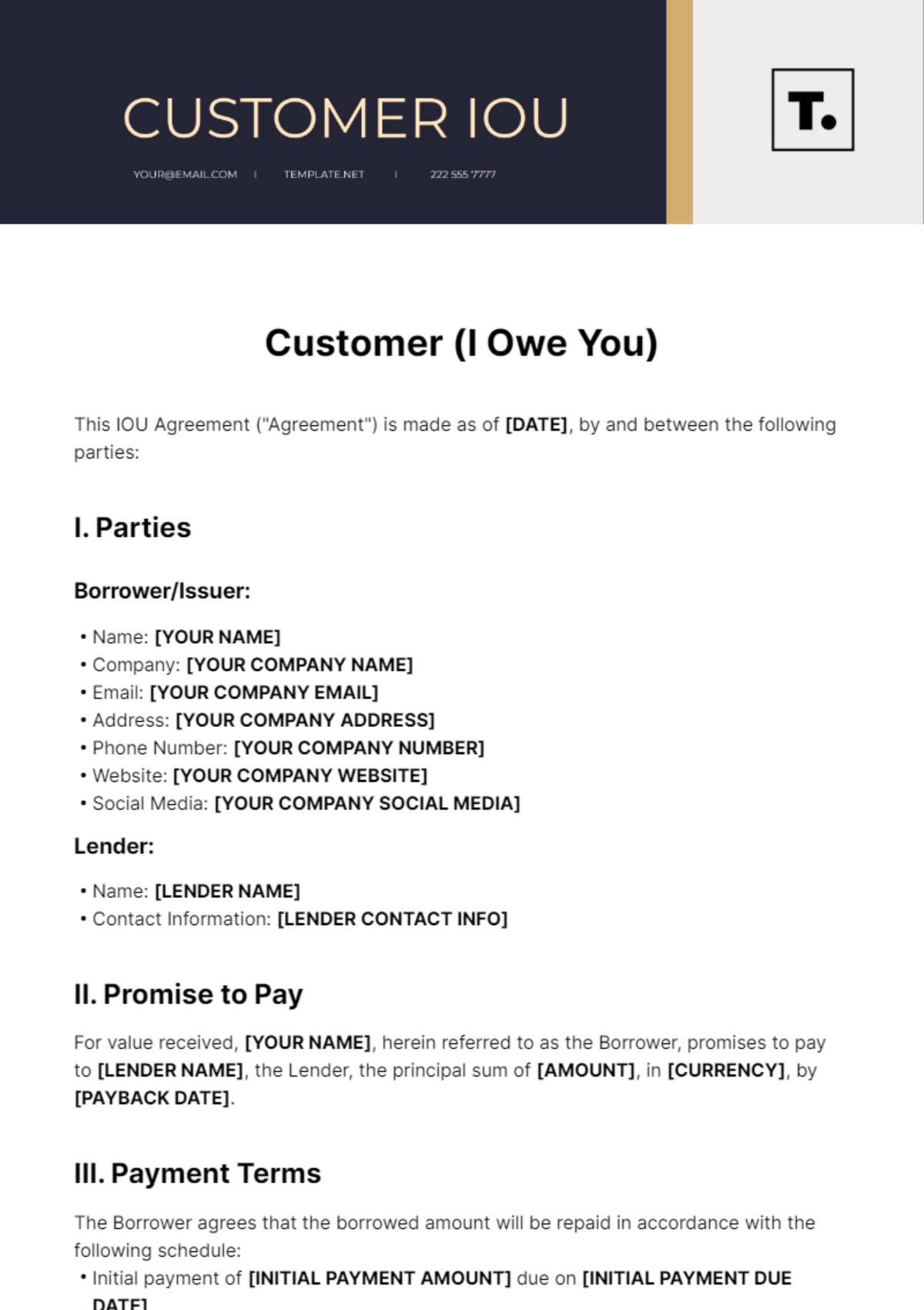 Customer IOU Template - Edit Online & Download