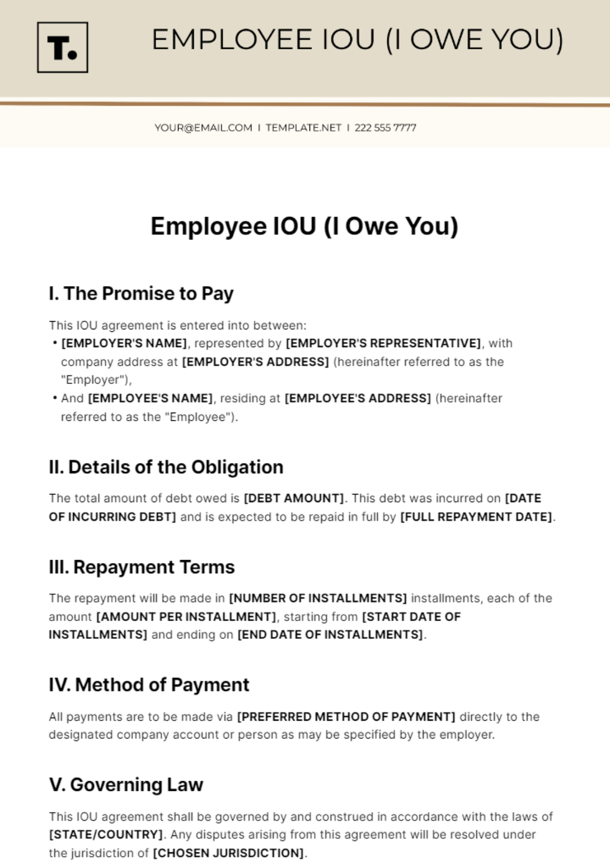 Employee IOU Template - Edit Online & Download