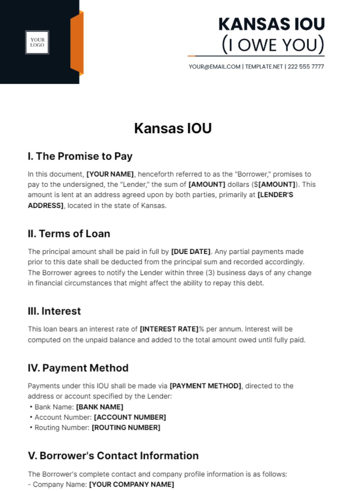 Kansas IOU Template