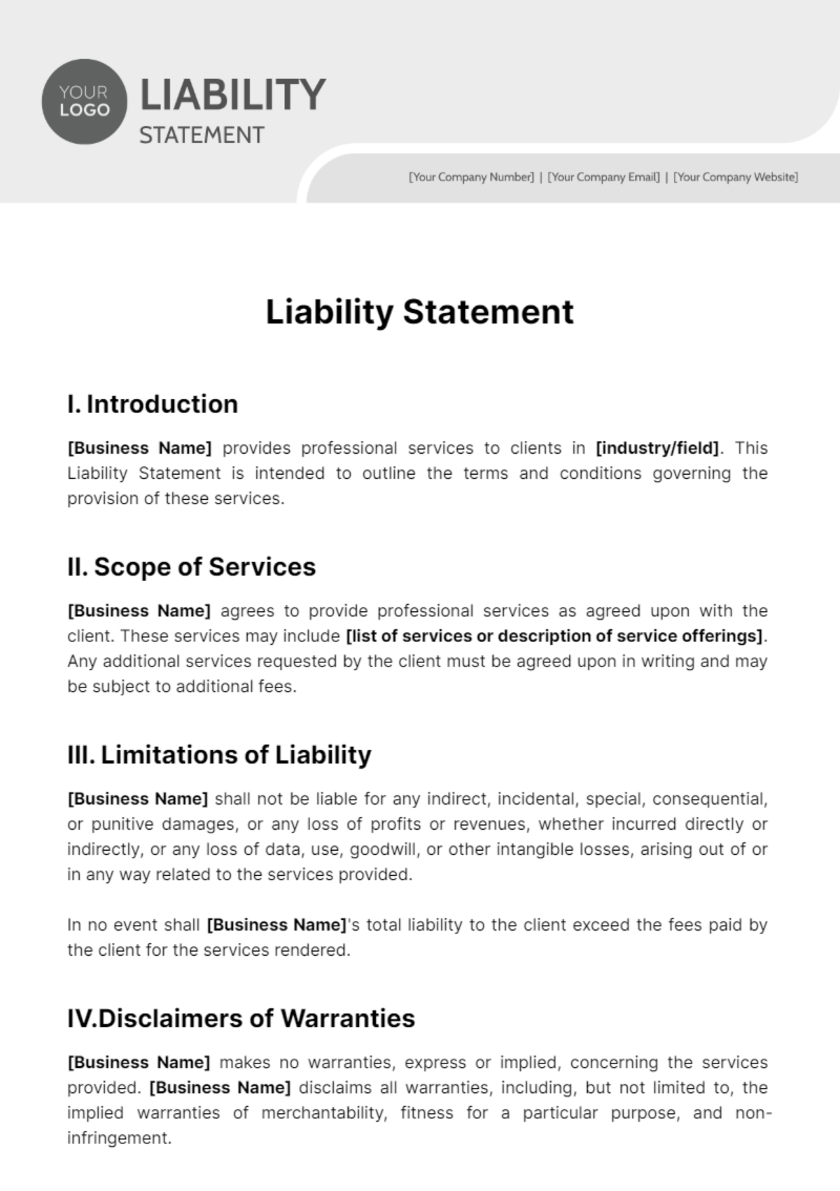 Liability Statement Template
