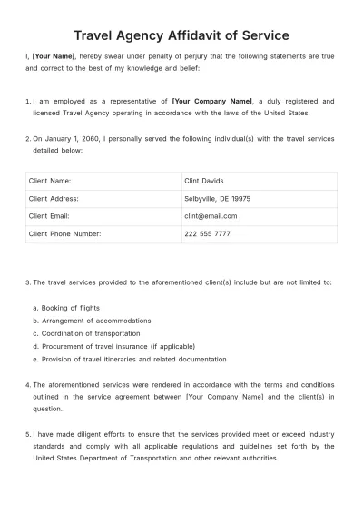 Free Travel Agency Affidavit of Service Template to Edit Online