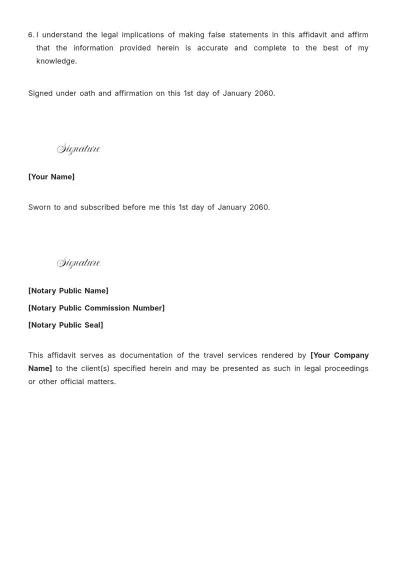 Free Travel Agency Affidavit of Service Template to Edit Online