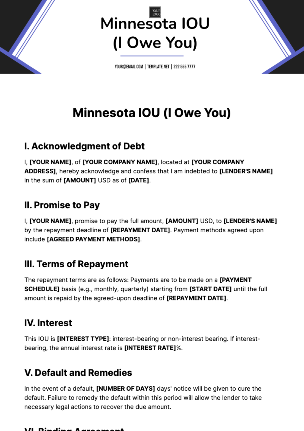 Minnesota IOU Template