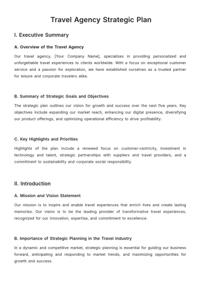 Free Travel Agency Strategic Plan Template to Edit Online