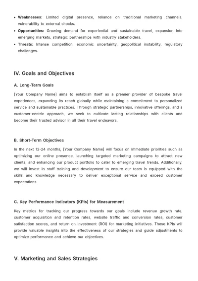 Free Travel Agency Strategic Plan Template to Edit Online