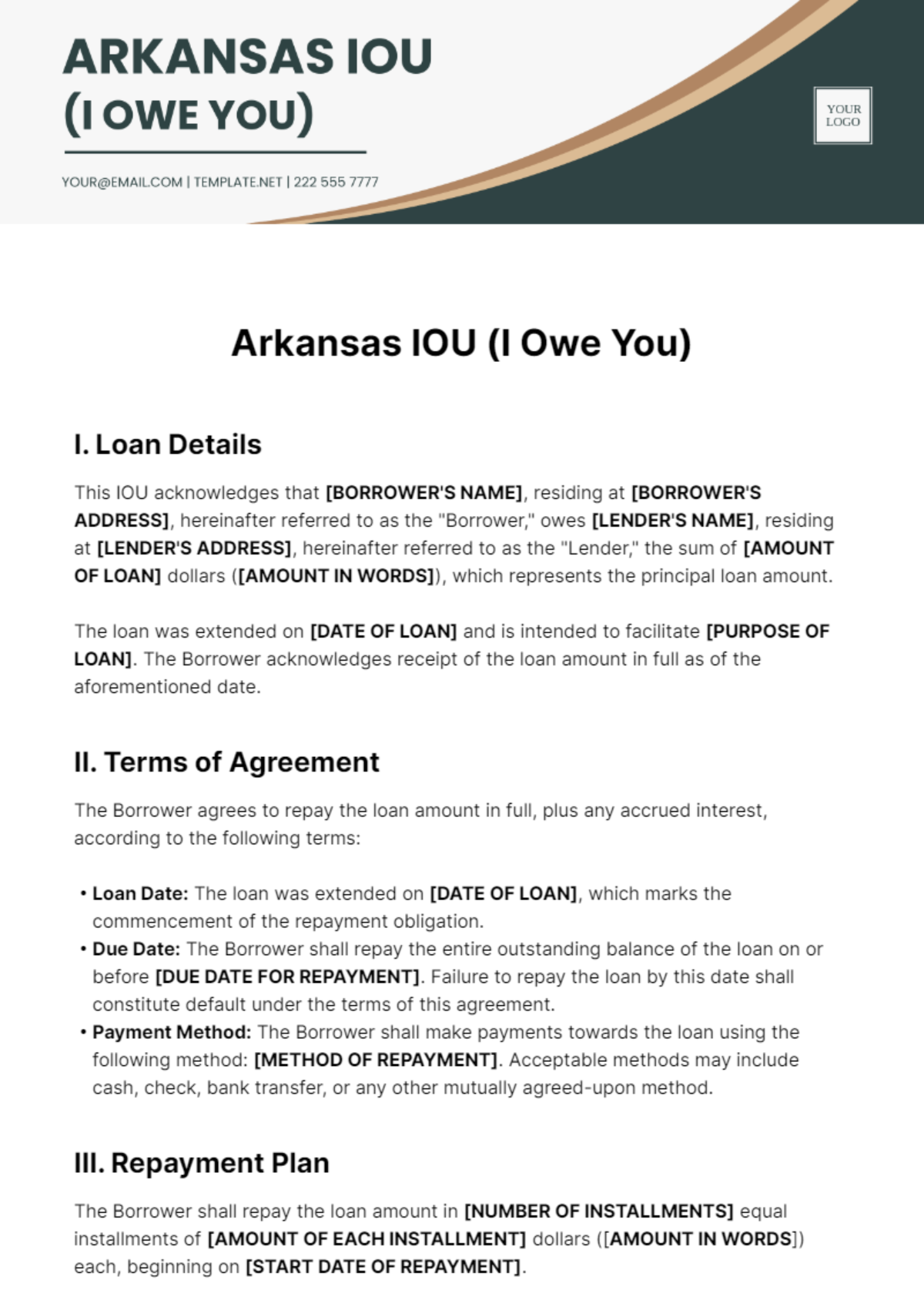 Arkansas IOU Template