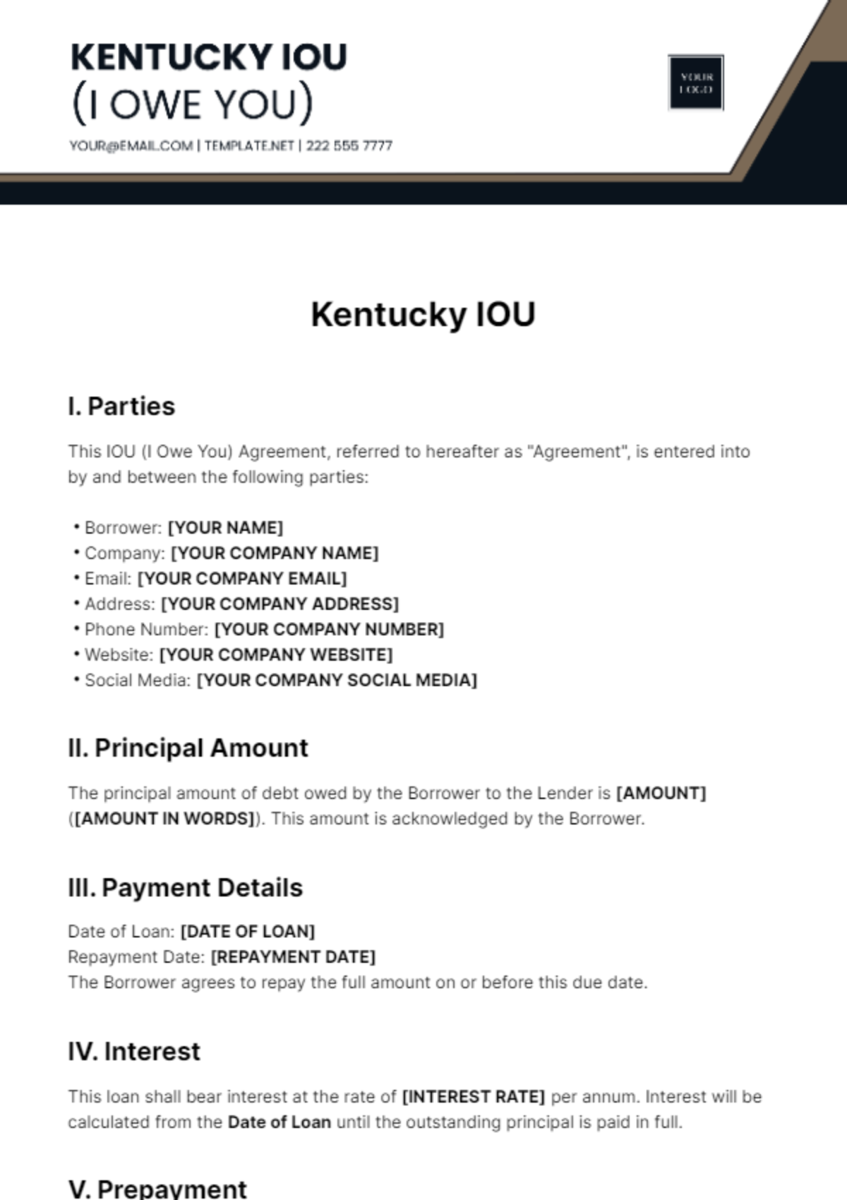 Free Kentucky IOU Template
