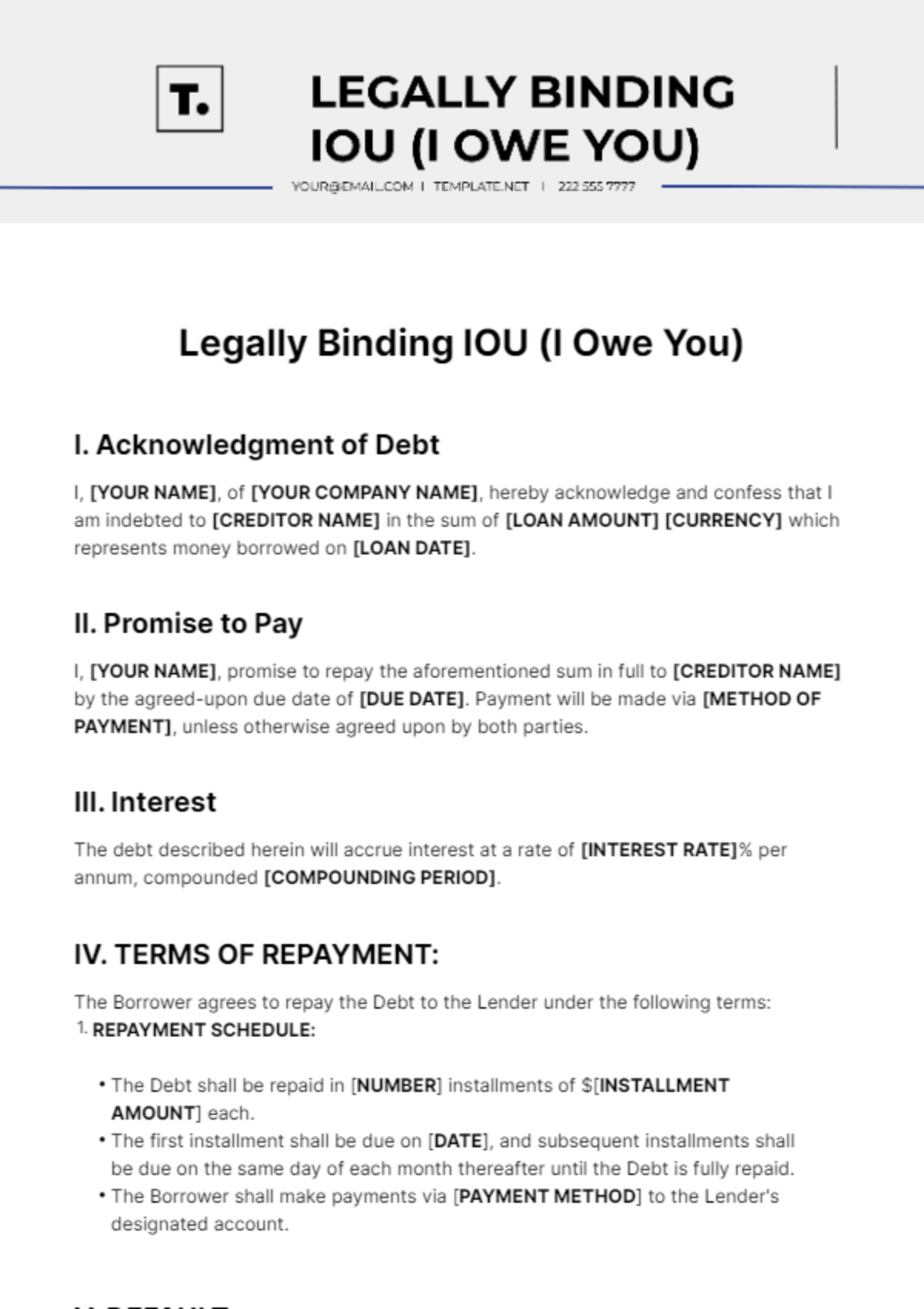 Free Legally Binding IOU Template