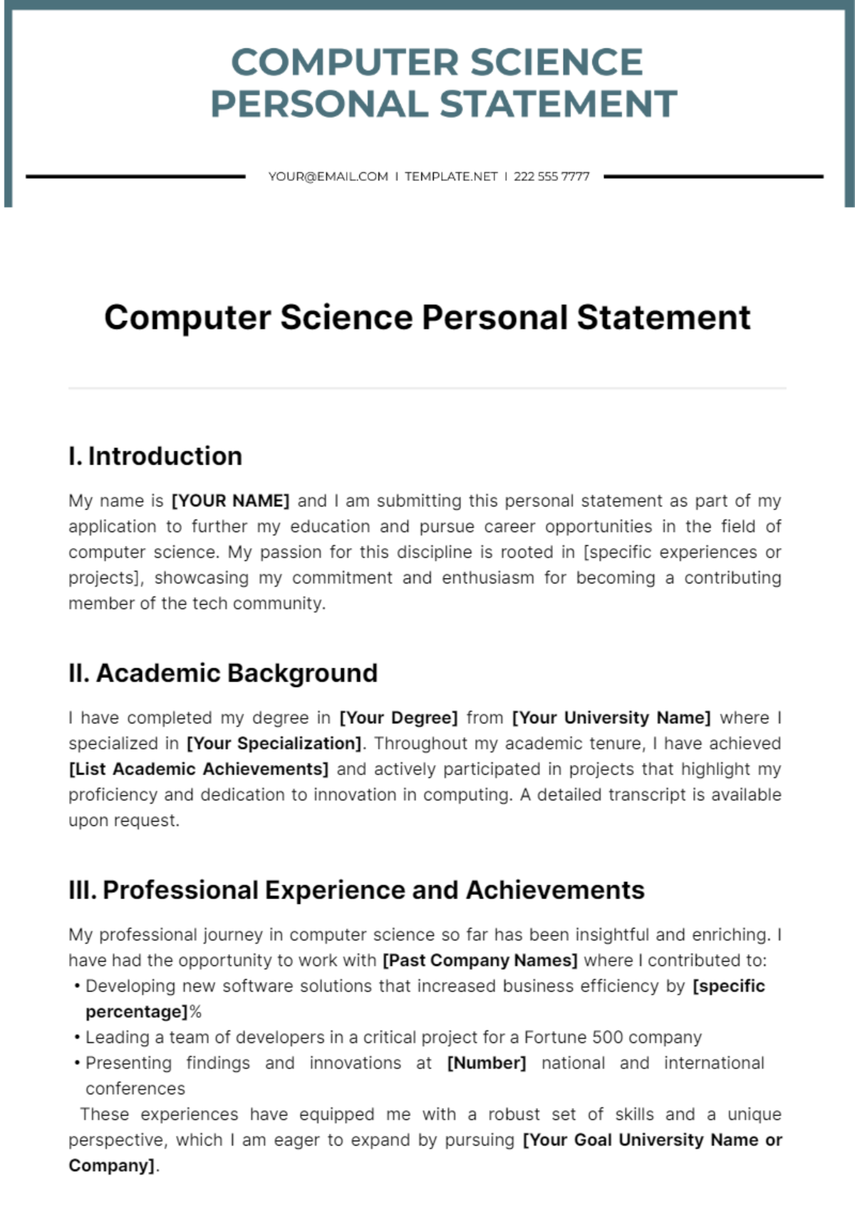 Computer Science Personal Statement Template