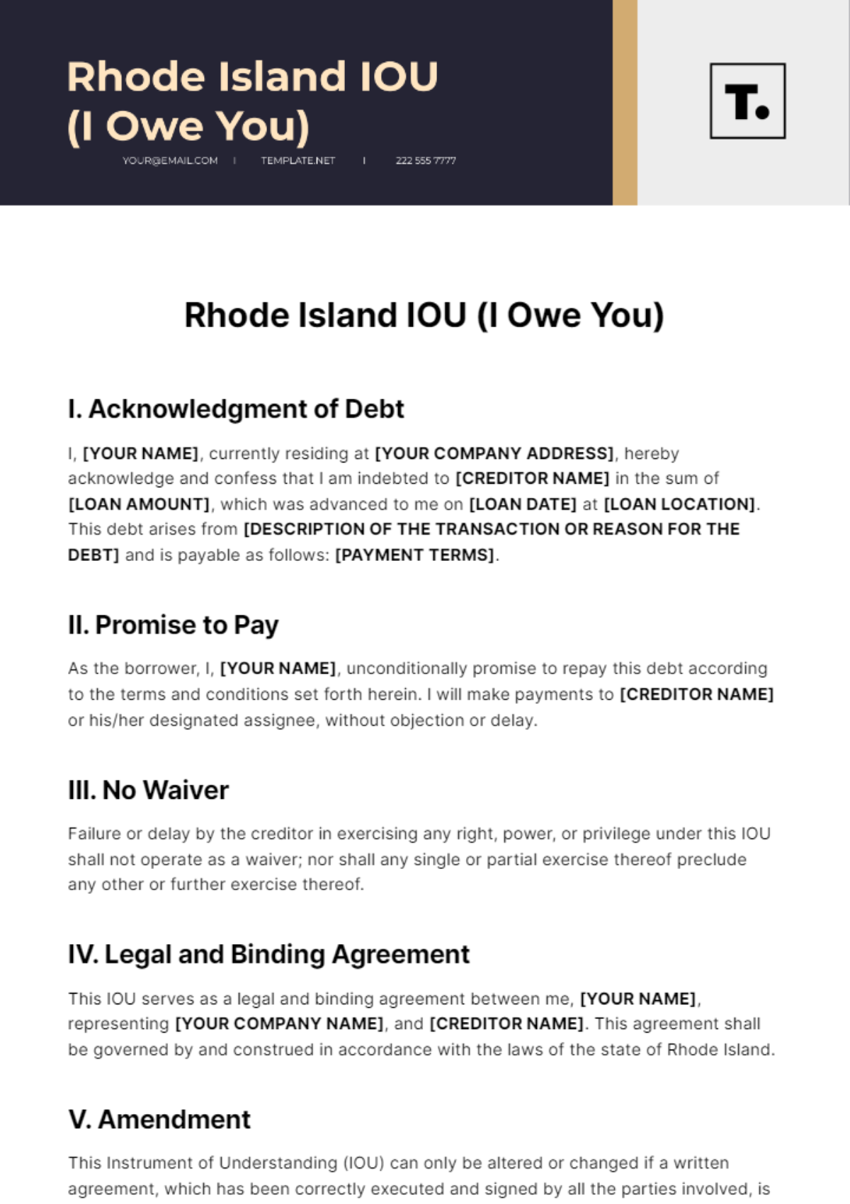 Rhode Island IOU Template