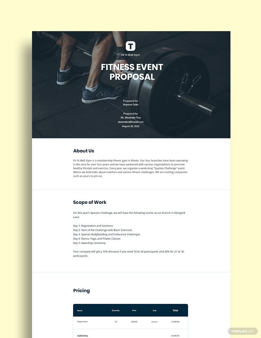 Fitness Event Proposal Template