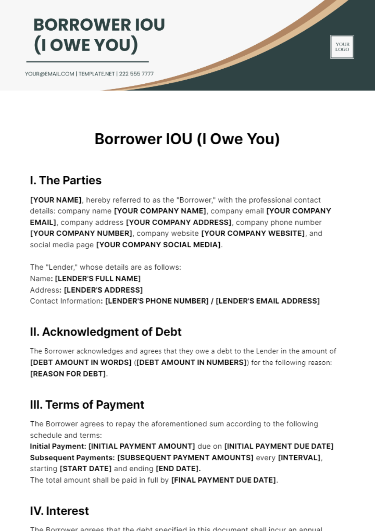 Free Borrower IOU Template