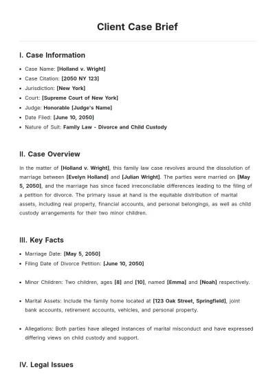 Free Client Case Brief Template to Edit Online