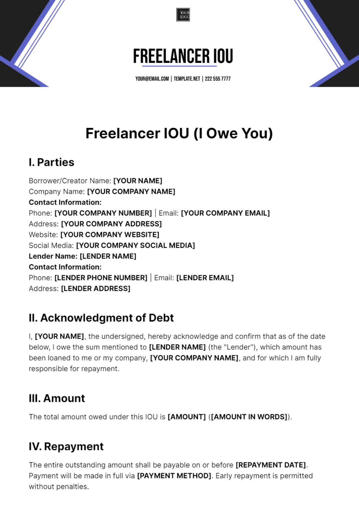 Freelancer IOU Template