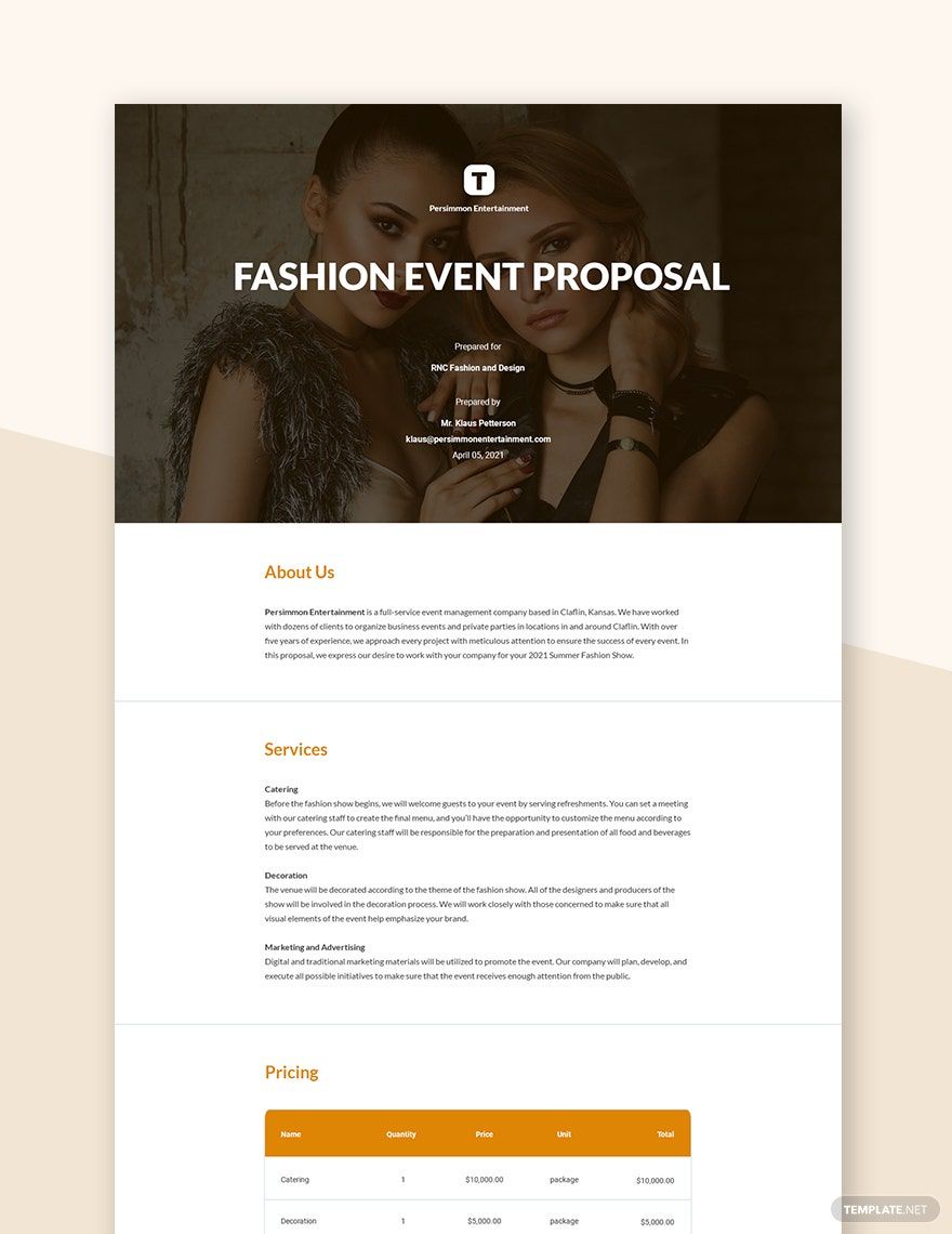 Fashion Event Proposal Template Google Docs, Word, Apple Pages