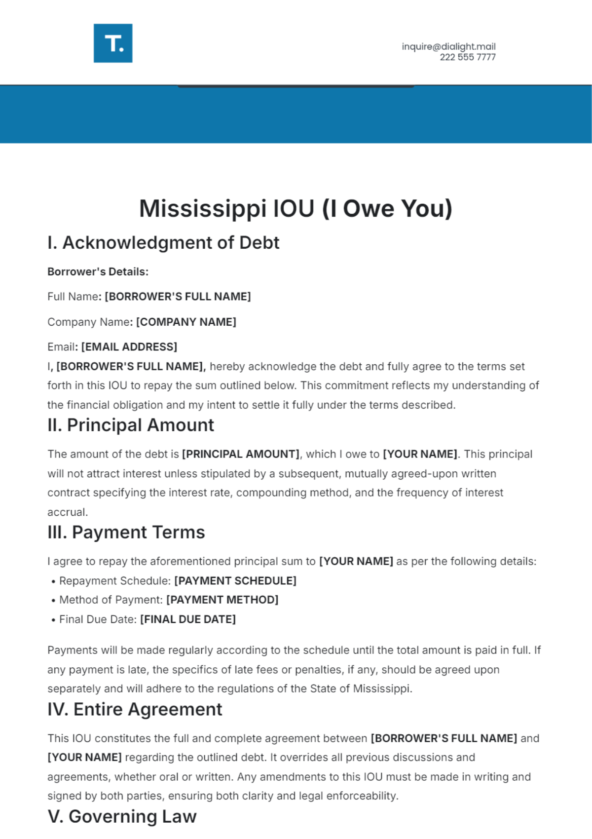 Mississippi IOU Template - Edit Online & Download