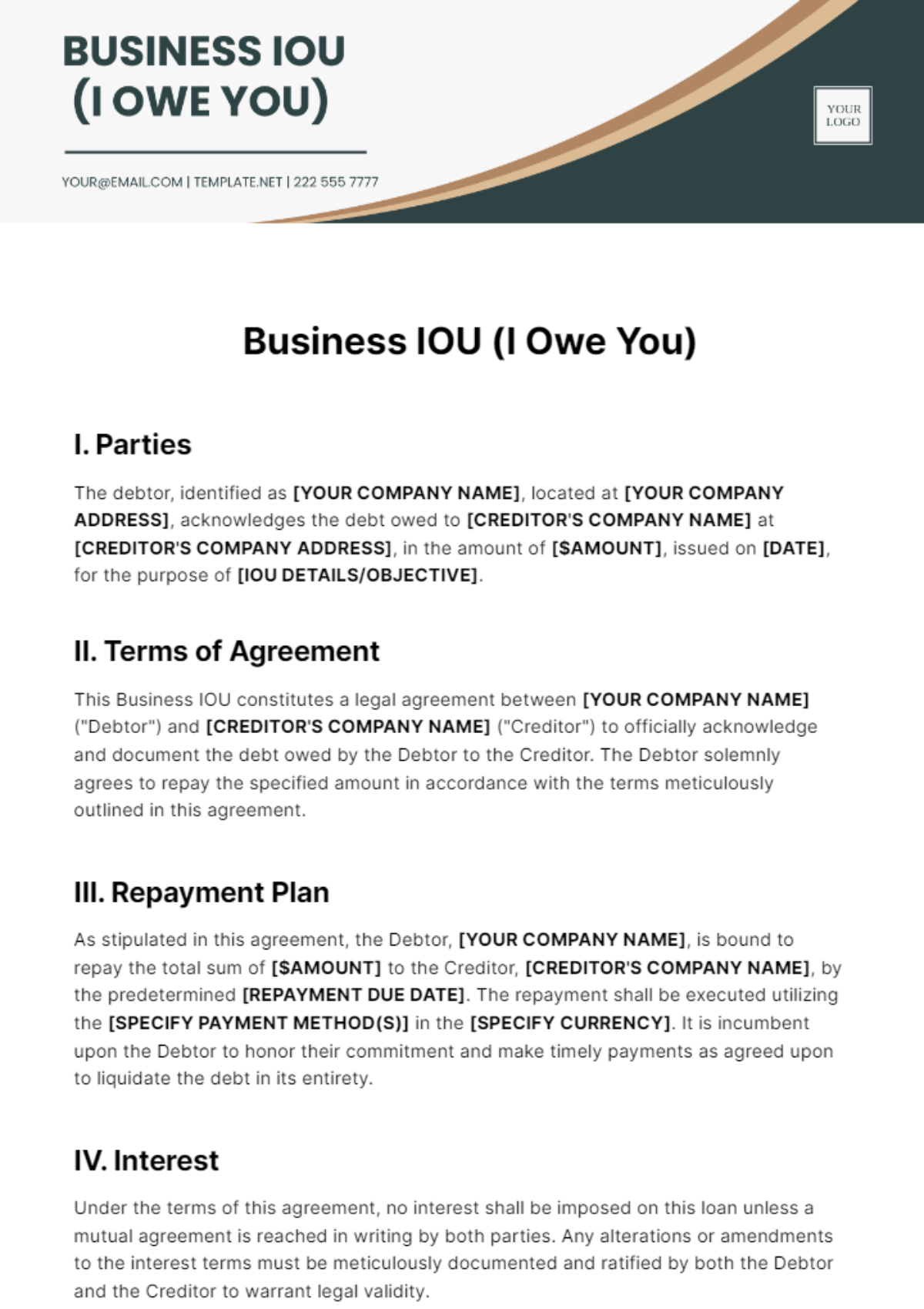 Free Business IOU Template