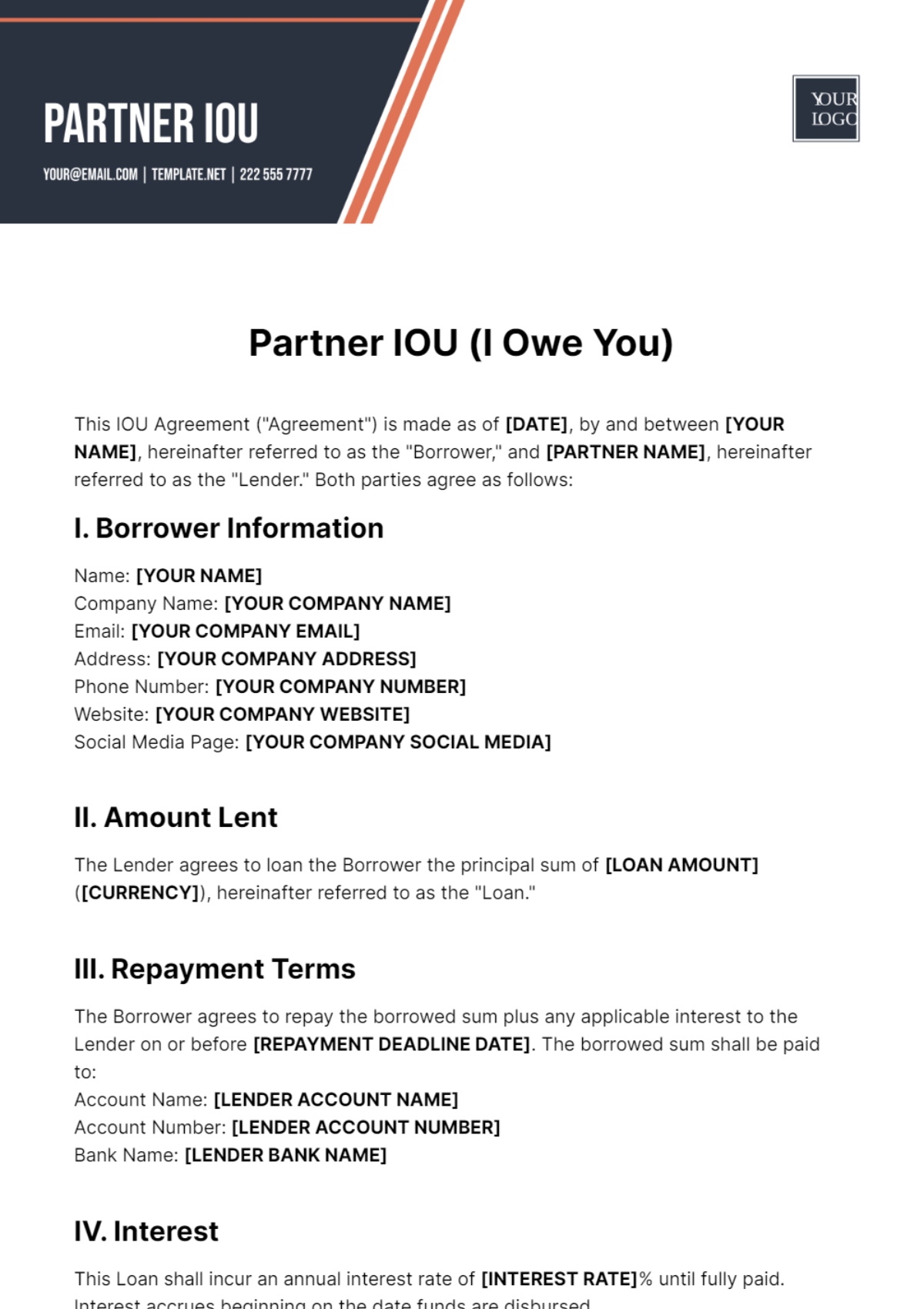 Free Partner IOU Template