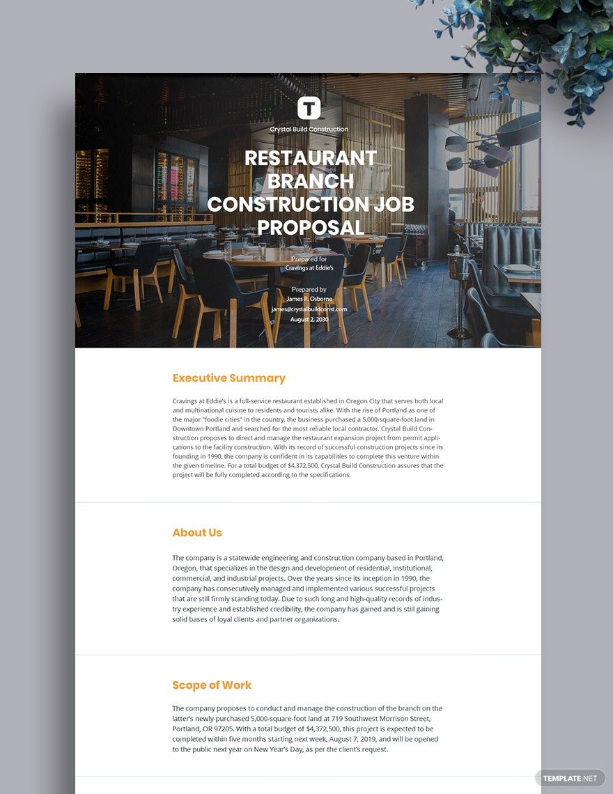 Printable Construction Proposal Template Google Docs Word Apple