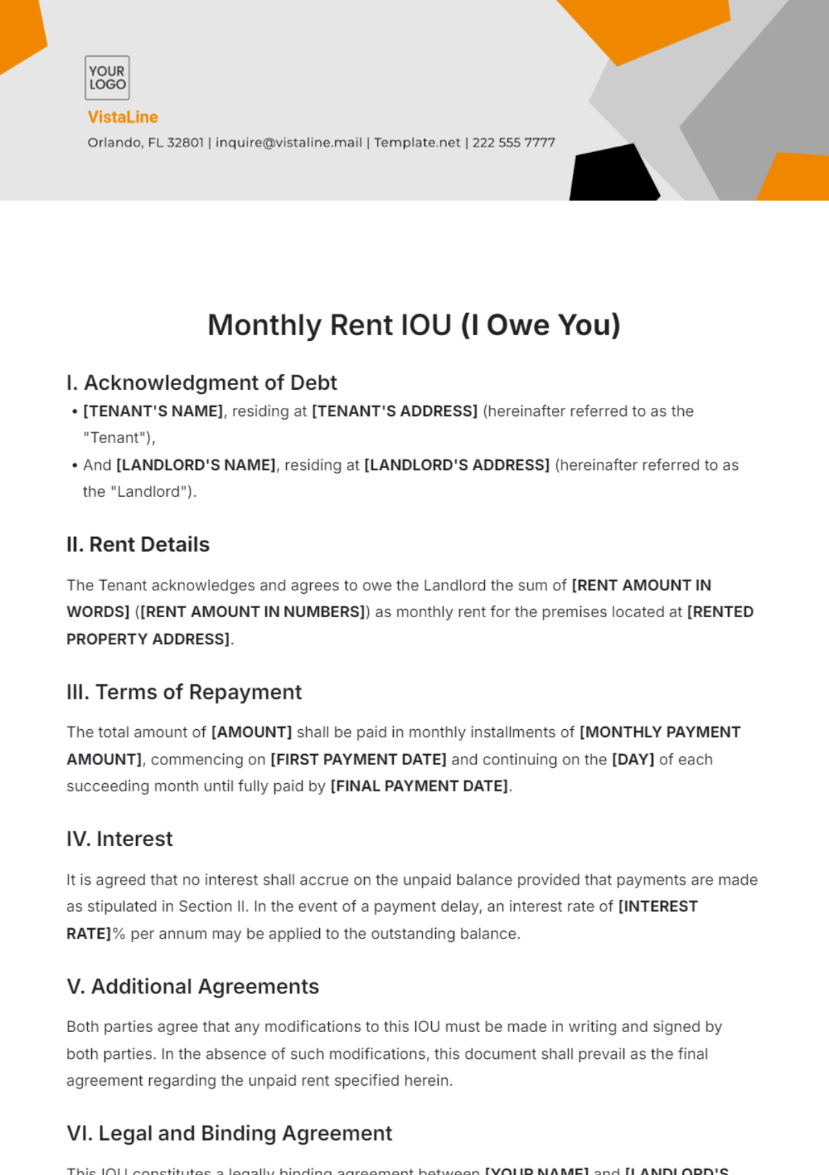 Monthly Rent IOU Template - Edit Online & Download