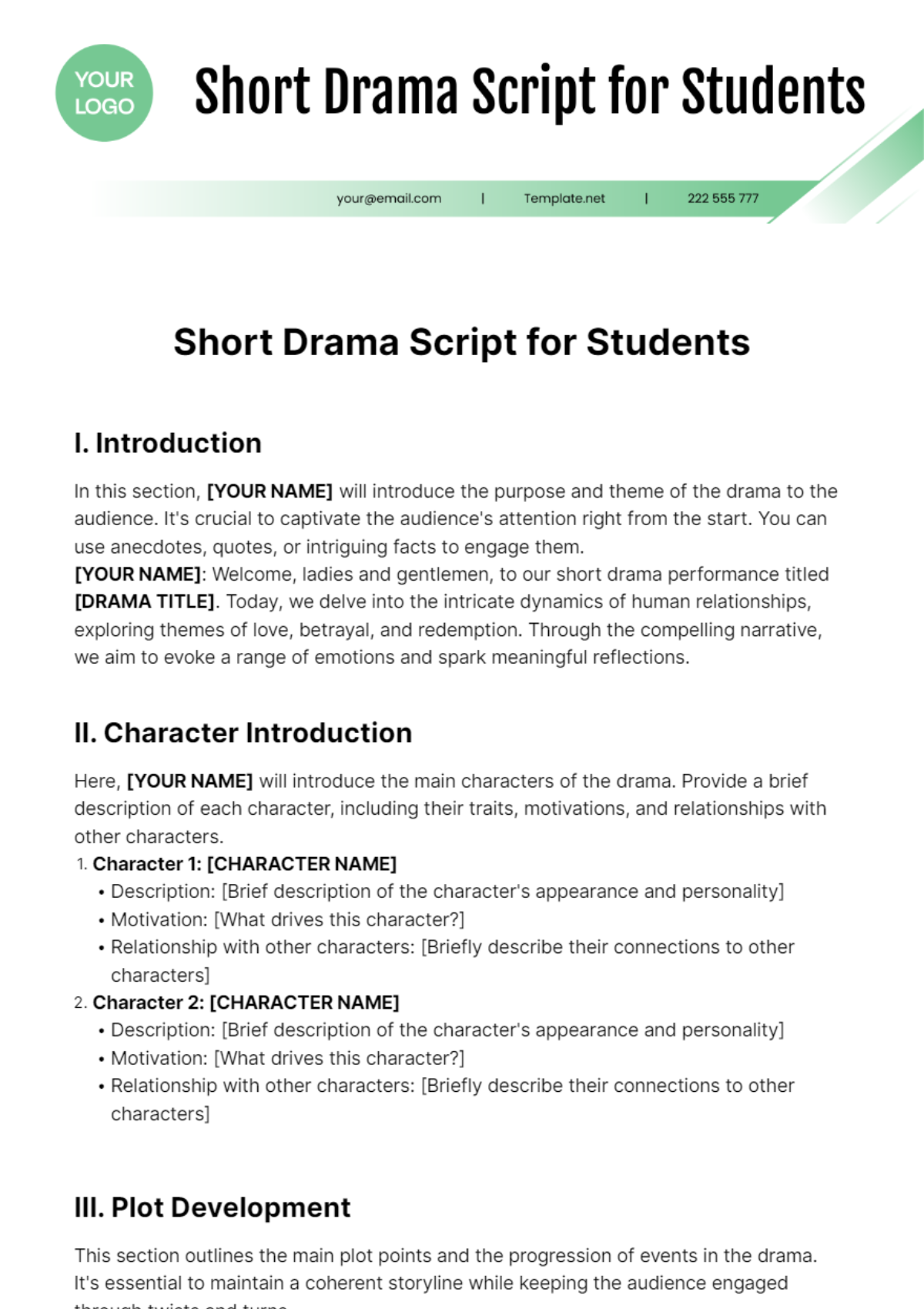 Free Short Drama Script For Students Template