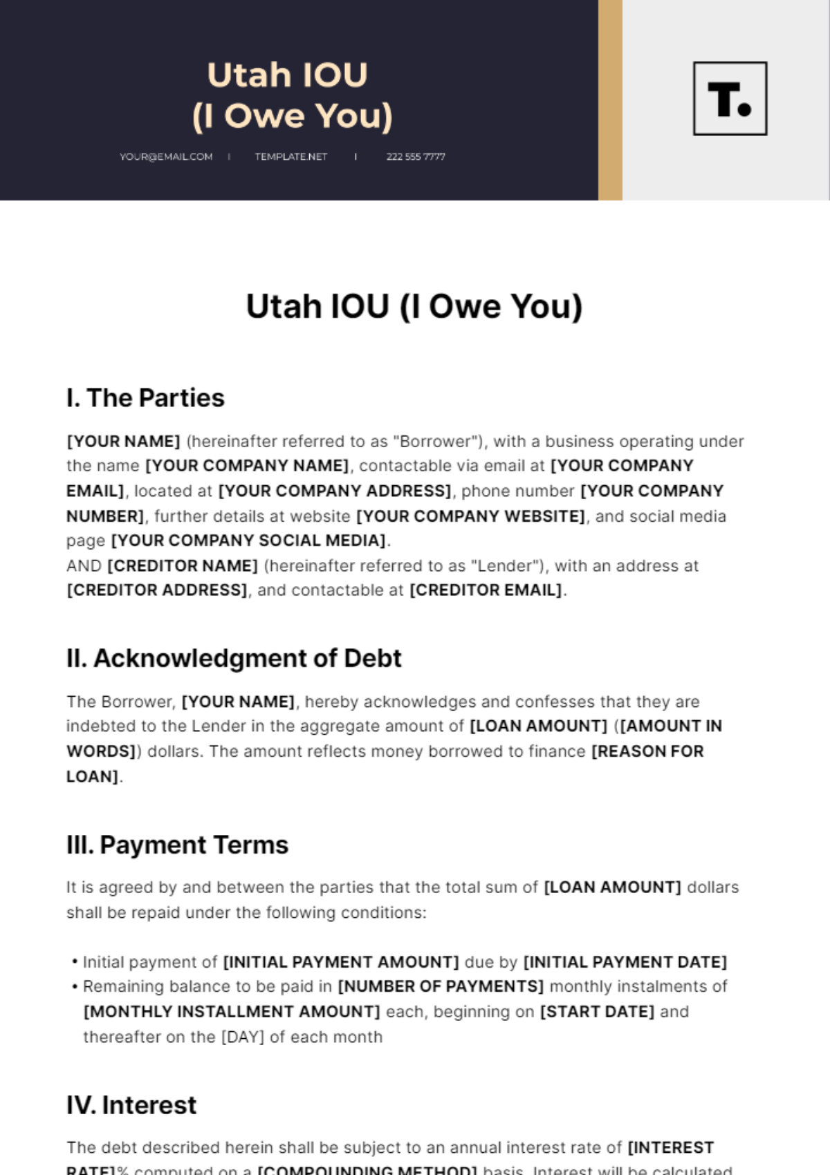 Free Utah IOU Template